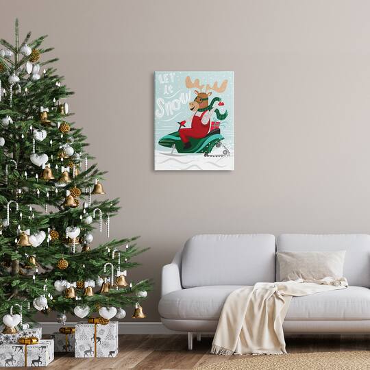 Stupell Industries Let It Snow Moose Sleigh Canvas Wall Art
